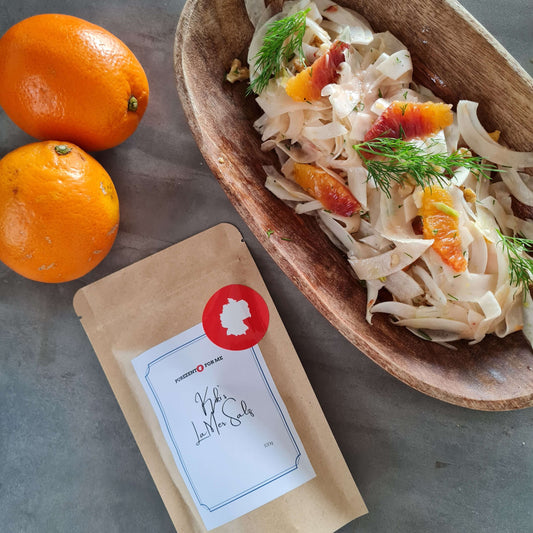 Kiki la mer salt Product packaging with salad in bowl on table purezento for me website www.purezentoforme.com