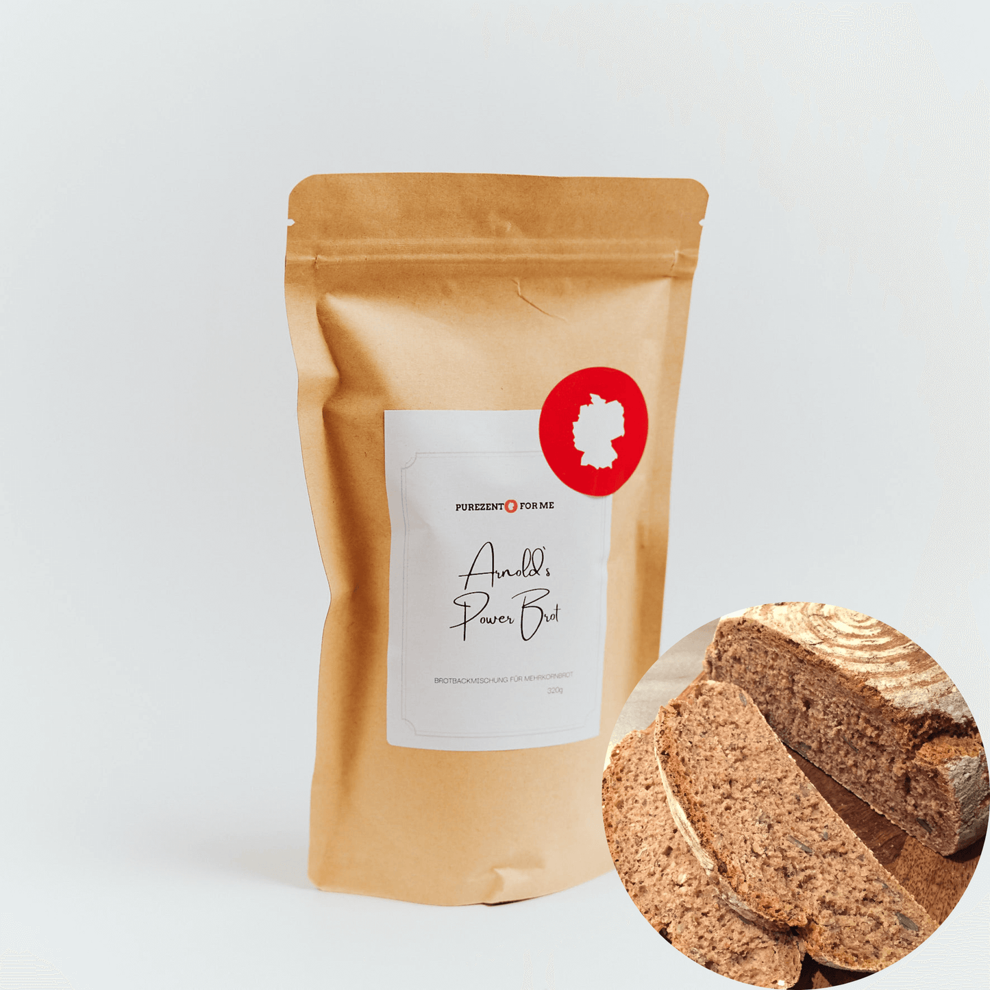 arnolds power bread Product packaging with bread baking mixture purezento for me website www.purezentoforme.com