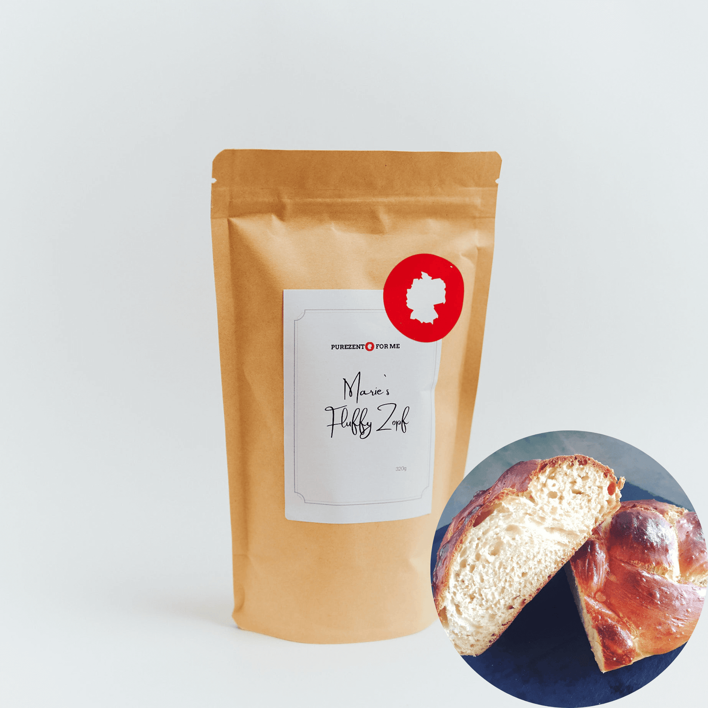 marie fluffy braided bread Product packaging with bread baking mixture purezento for me website www.purezentoforme.com