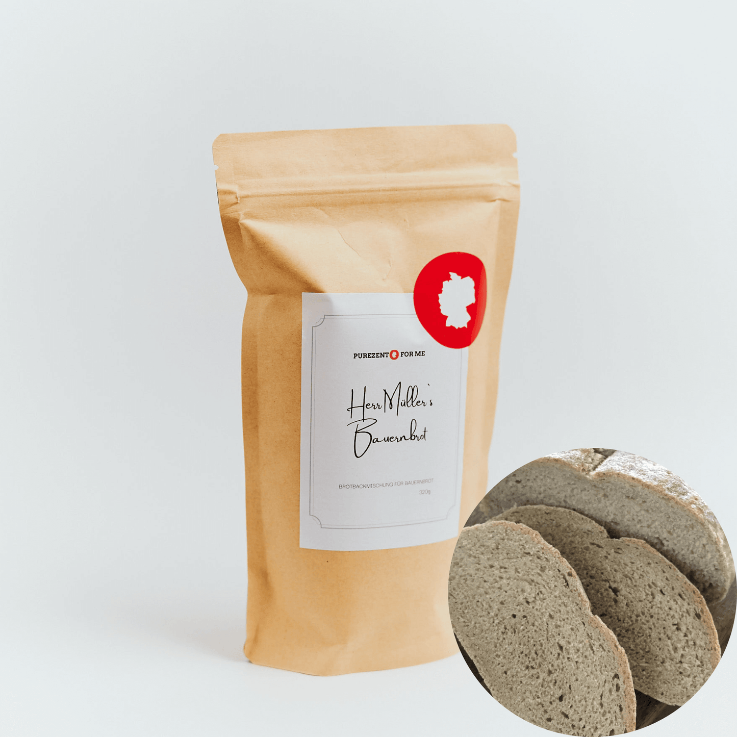 mr mullers farmers bread Product packaging with bread baking mixture purezento for me website www.purezentoforme.com