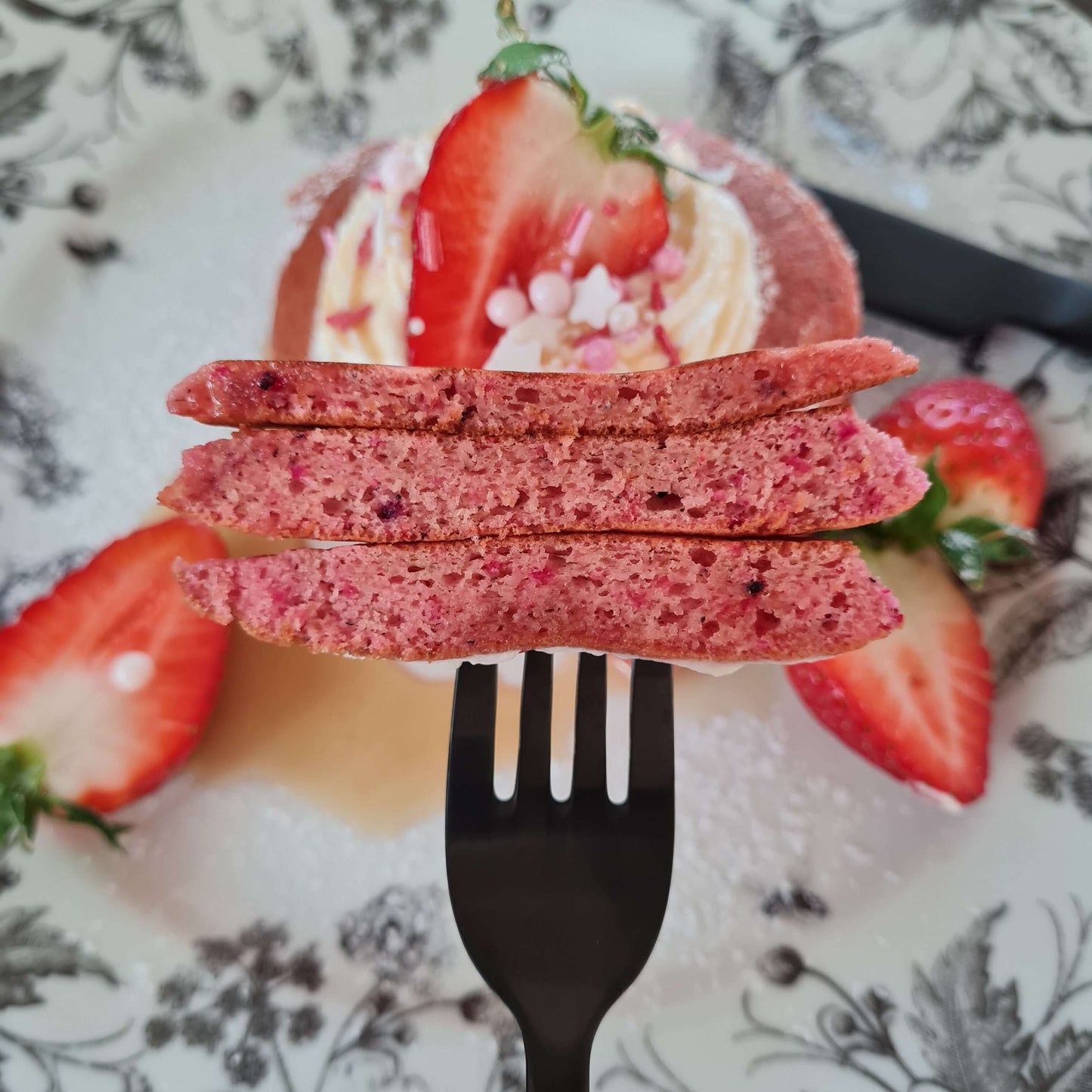 rainbow pancakes sakura pink Product packaging with natural colored pancake baking mixture 2 purezento for me website www.purezentoforme.com