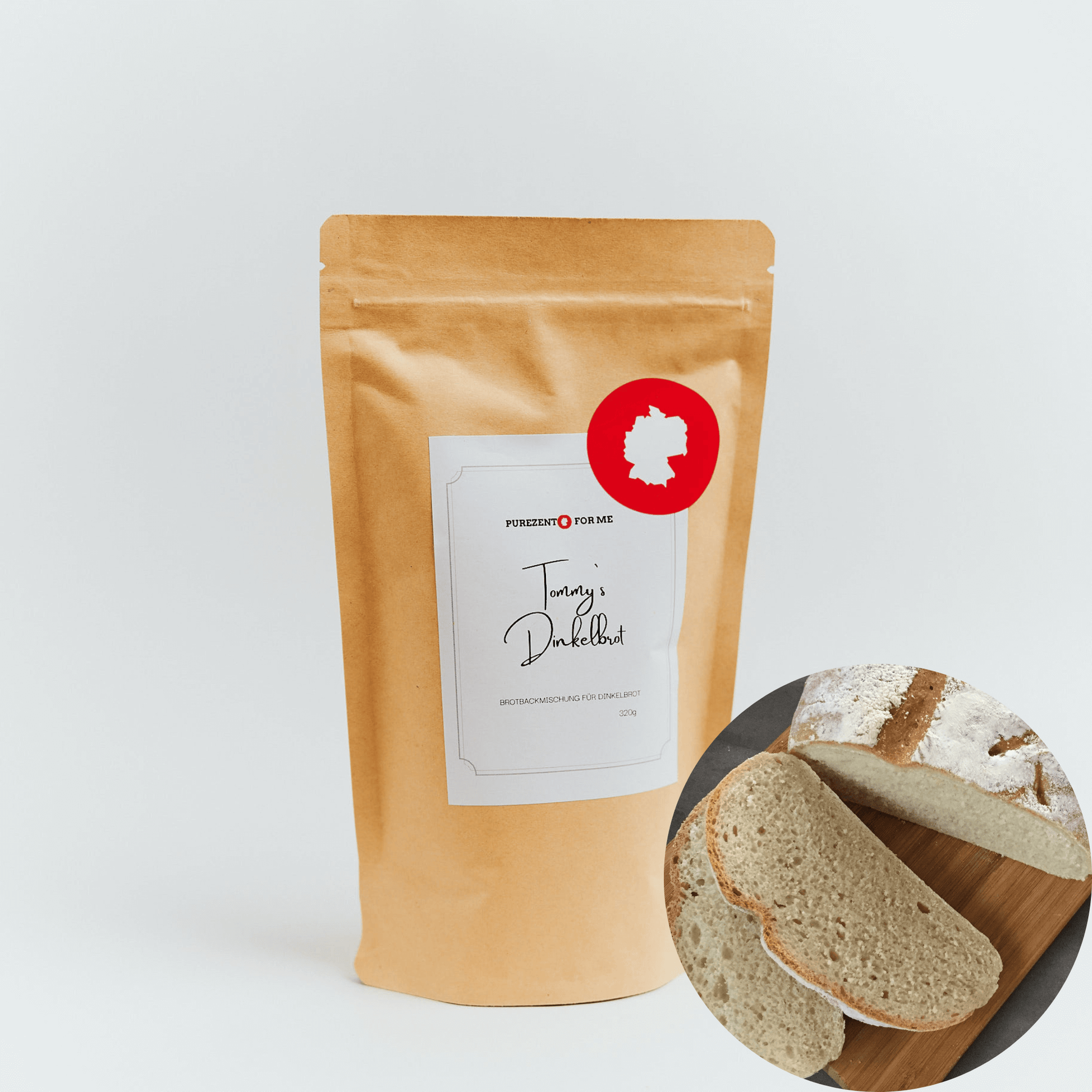 tommys spelt bread Product packaging with bread baking mixture purezento for me website www.purezentoforme.com